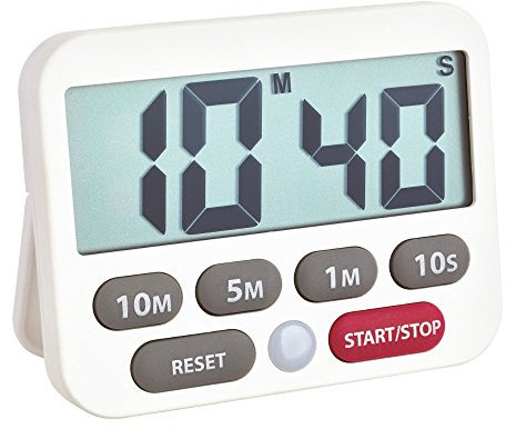 TFA Dostmann Temporizador Digital y cronómetro 38.2038.02, Tiempo hasta 99 min 50 Segundos, Alarma extrafuerte, Entrada de Tiempo fácil y rápida, Color Blanco, 90 x 17 (37) x 70 mm