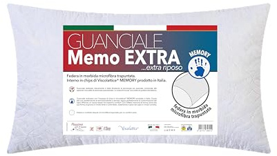 V.I.P. Cuscino Fiocchi di Memory, Bianco, Guanciale Saponetta 45 x 75 cm, Fodera in Poliestere Trapuntata, Altamente Traspirante Morbido, Made in Italy