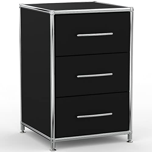 System8X Bürocontainer 40cm mit 3 Schubladen aus Holz Chrom in Dekor Schwarz auf Stellfüßen - Für Büro und Home-Office