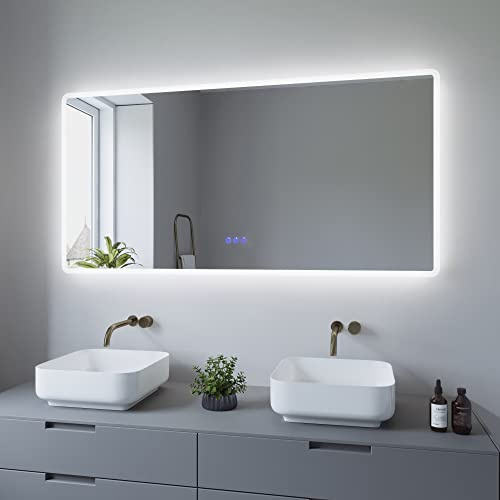 AQUABATOS Badspiegel groß mit indirekt Beleuchtung 140 x 70 cm Badezimmerspiegel LED Licht beleuchtet Antibeschlag 3 Lichtfarben Dimmbar Touch Schalter mit Memory-Funktion für Wandschalter