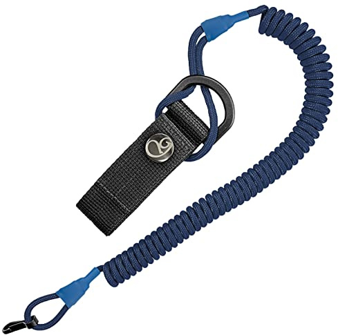 Ganzoo cavo a spirale elastico per portachiavi e attrezzatura, rivestito in paracord, con moschettone e supporto RSG, sistema con bottone a pressione e velcro, blu scuro, 48 cm 4 mm estensibile 150 cm