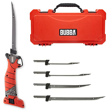 BUBBA Pro Series Lithium-Ion Electric Fillet Knife with Non-Slip Grip Handle, 4 Ti-Nitride S.S. Coated Non-Stick Reciprocating Blades, Charger and Case for Fishing