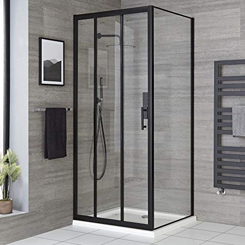 MILANO 800mm Triple Sliding Shower Enclosure Door 700mm Side Panel Black