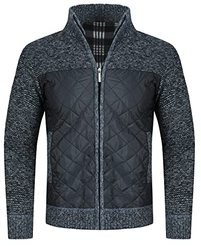 YOUTHUP Chaqueta de Punto Cárdigan para Hombre con Forro Polar Suéter Grueso Chaqueta de Invierno Cálida, Azul Marino, XXL