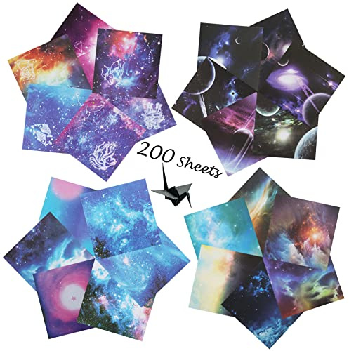 DOITEM Papier Origami 200 Feuilles Galaxy Thème de l'Espace Artisanat Papier Pliant Motif Coloré Papier Carrés de Qualité Supérieure pour Papier Scrapbook Arts Crafts School, 15x15cm DT0798-EU