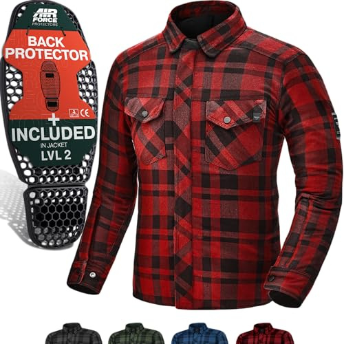 SHIMA Renegade 2 Motorbike Shirt for Men AirForce Back Protector Armour Riding Motorcycle Jacket Stretch Bikers Ventilated Lightweight Armoured Bike Textile Motorcycles (Mens, Red, 4XL)