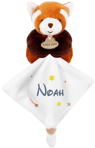 KDO MAGIC - Personalisiertes Schmusetuch - Personalisiert mit einem Namen - Anpassbares Geschenk für Kinder - Geschenkidee zur Geburt, Baby, Geburtstag, Taufe (Motiv: Stern, roten Panda)