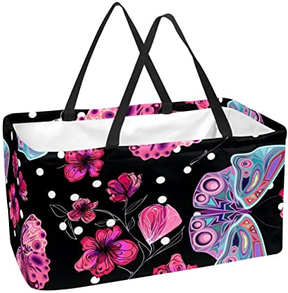 Lurnise Cesta De La Compra Reutilizable Pensamientos Morados Bolsas De Supermercado Plegables Portátiles Para Picnic Cesta De Lavandería Bolsa De Compras