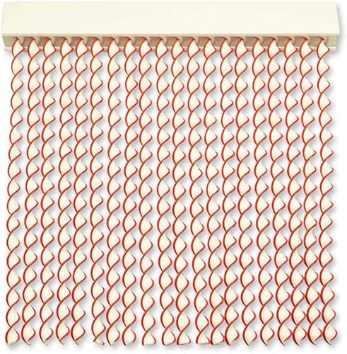 Genérico Tende per esterni anti-mosche | Materiale PVC e barra in alluminio | Ideale per terrazza e giardino (rosso-bianco, 90 x 230 cm)