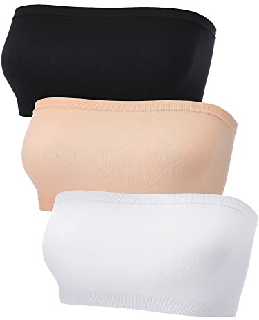 Geyoga 3 Pezzi Reggiseni a Fascia Senza Spalline Bra Top a Tubo Corto Bralette Bandeau Non Imbottito Elasticizzato per Donna (S)