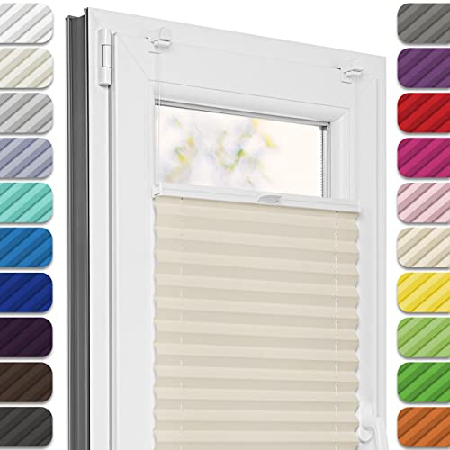 Estika Plissee ohne Bohren, Premium Klemmfix - 75cm Breite x 230cm Höhe - Beige - Metal Plisseehalter ohne Bohren, Modern Sichtschutz für Fenster, Jalousien Fenster für innen