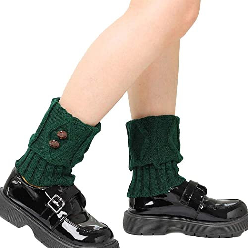 Jerany Kurze Stiefel Socken Wärmer Häkeln Strickstiefel Bündchen Beinstulpen Socken Knopf Stiefel Topper für Frauen und Mädchen, Grün , Einheitsgröße
