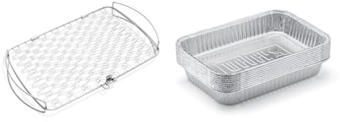 Weber Fisch & Gemüsehalter/Korb - Groß (46 x 28cm), aus Edelstahl & 6415 Small 7-1/2-Inch-by-5-inch Aluminum Drip Pans, Set of 10