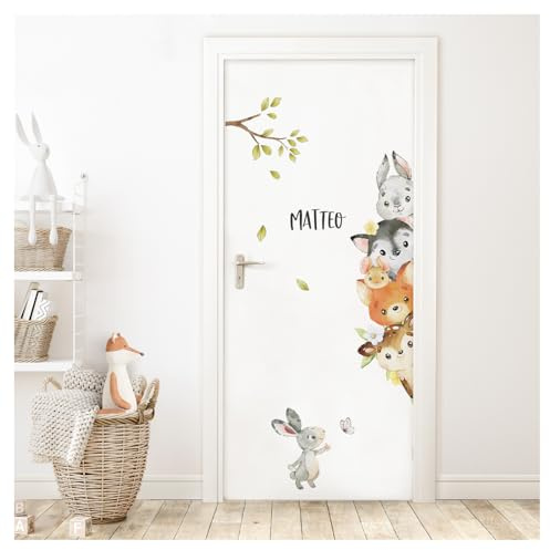 DEKO KINDERZIMMER Wandsticker Türaufkleber mit Name für Kinderzimmer Safari Tiere Wandtattoo Babyzimmer Dschungel Wandaufkleber Wanddeko DK1053-04