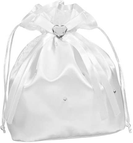 Warmhm Weißer Satin Hochzeitstasche Für Brautjungfer Mit Perlenblumen-dekoration Und Strass Ca Zwei Kordelzüge Rundherum Handgenähte Perlen Perfektes Accessoire Für Hochzeitstag