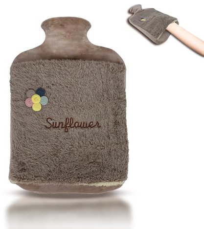 Wärmflasche 2.0L mit Deckel und Kuschelweichem Fellbezug, Kängurutasche - Auslaufsicher, Bettflasche mit weichem Abnehmbarem Bezug, ideal zur Schmerzlinderung