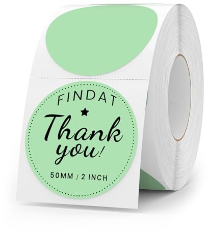 FINDAT Grün Thermo-Etiketten Rund 50 mm Drucker Aufkleber 500 Stück | Für DIY, Name, Büro, Schule, Logo & QR-Code. Selbstklebend, Vinyl, wasserdicht, beschreibbar, Rolle