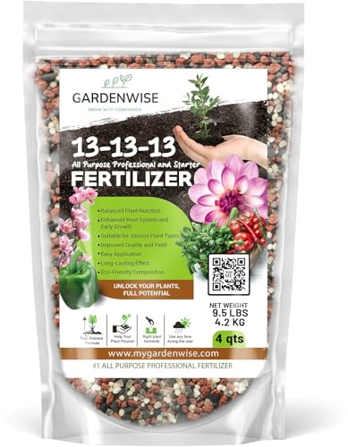 Gardenwise 13-13-13 Slow Release Granular Fertilizer – All Purpose Plant Food 13 13 13 for Outdoor Grass, Vegetables, Roses, Flowers, Shrubs, Trees. Lawns, Gardens, Potted Plants (4 quarts)