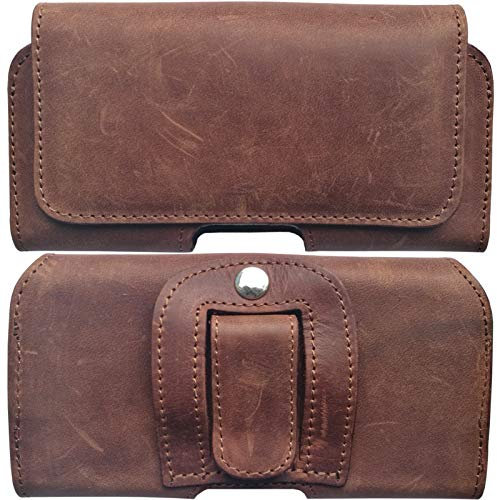 ECHT Leder Gürtel Tasche passend für Blackview BV4800 BV6200 Pro BV5300 BV8900 BV9300 | Seiten Quer Schutz Hülle Ledertasche Gürteltasche mit Clip und Schlaufe | 3XL Braun