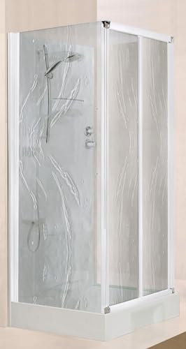 Novellini New Holiday S2F Standard 100 x 80 cm Duschkabine Bad Multifunktionale Wandmontage Öffnung 2 Türen Faltenbalg 2 feste Seite Mechanische Mischbatterie Glas Aqua Profil Weiß Höhe 206 cm