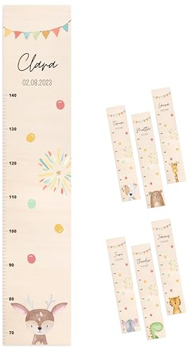 wunderwunsch® - Personalisierte Messlatte Kind Holz zum Kleben oder Aufhängen - Skala 70-140cm - Süße Dekoration für Baby- & Kleinkinderzimmer (Reh)