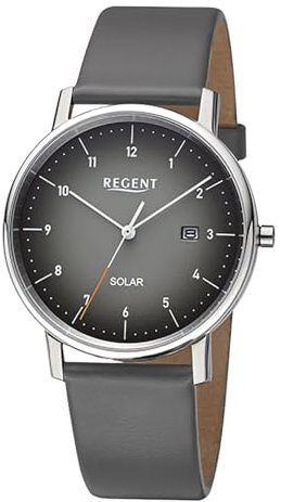 REGENT Herren Solaruhr Analog Lederarmband grau URF1547 Analoguhr