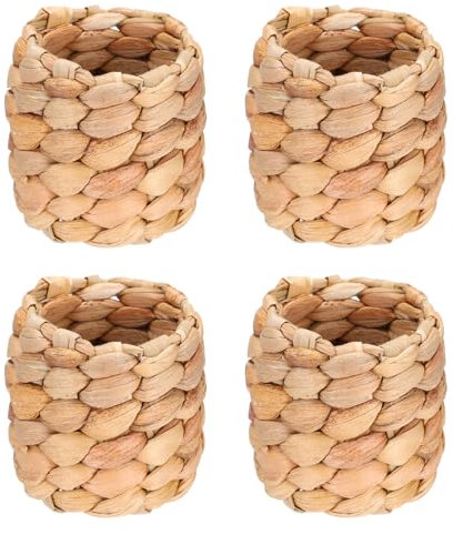 QUARKZMAN 4 Stück Rattan-Serviettenringe handgefertigt gewebte Serviettenringe runde Serviettenhalter aus Kalebassengras für Partydekoration, Esstische, Familientreffen, braun (2x2)