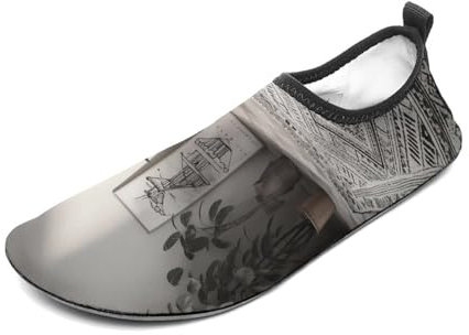 Wasserschuhe für Damen und Herren, schnelltrocknend, Aqua-Socken, Barfußschuhe, Schwarz und Weiß, Stil Zimmer, Sport, Strand, Schwimmschuhe, Stil 3, 13 UK Men/ 12 UK Women