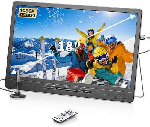 Desobry 18 inch Small TV with Antenna, Portable Television with Freeview DVB/T2 Tuner, HD 1080P Mini TV LCD Monitor Built-in 180°Adjustable Stand, Support USB/HDMI/RCA/AV Input