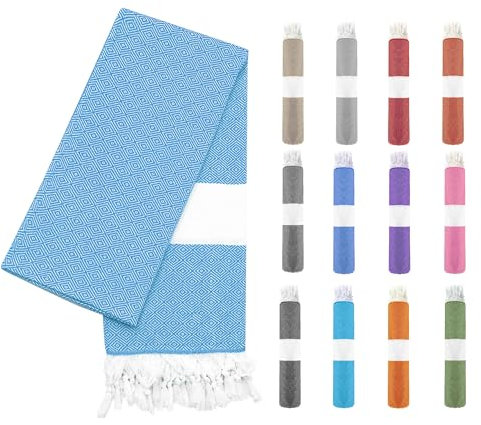 Asciugamano Hammam XXL per spiaggia, viaggio, bagno - Asciugatura rapida, leggero, morbido e assorbente, 100% cotone riciclato - 100x200 cm - Blu