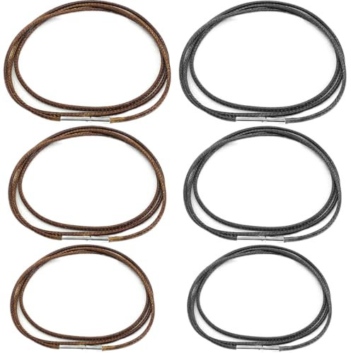 QOWUXHZ 6 Piezas Collar Cordon Cuero Para Colgantes Cadena Cuerda Trenzada Hombre Mujer Con Cierre Metal Acero Inoxidable Collar Fino Negro Y Marrón 1.5Mm Ancho 40/45/50Cm Largo