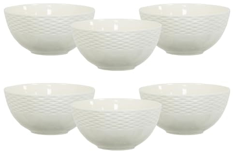simpa 6PC Porcelain White Vintage Bowl Tableware Set. 15cm Diameter Bowls. Dishwasher & Microwave Safe.