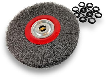 Kibros Brosse circ. touret ACIER fil dur Ø 300 mm 3 rangs | Fil dur 0.30 mm ondulé, alésage 32 mm + réducteur bague 25-12 mm, meuleuse affûteuse ponceuse, décapage ébavurage brossage.