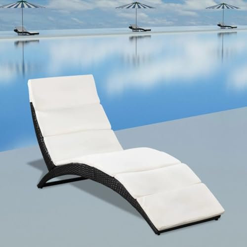 Willood Klappbare Sonnenliege mit Auflage Poly Rattan Schwarz