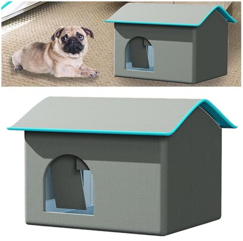 YOMACY Kühlhaus für Haustiere, Hundehütte, langlebig, für drinnen und draußen, 360 Grad, umfassende Kühlung, Haustierhaus, wasserdichtes Katzen-/Hundezelt (Grau, Größe S (Haustiere bis 13,6 kg)