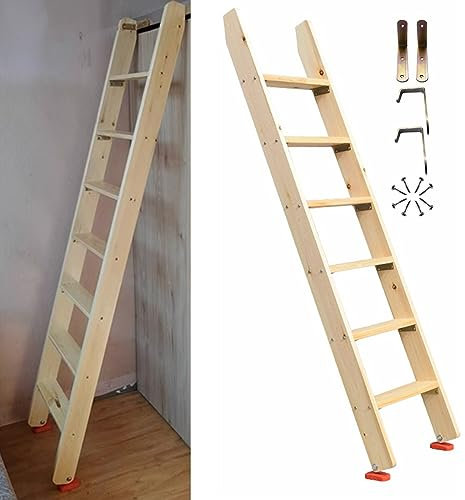 Etagenleiter mit extra Breiten Sprossen, Doppel-Hochbettleiter für Kinder und Studentenwohnheime mit 2 Arten von Montagehalterungen und rutschfesten Fußpolstern, Buchhandlungs-Holzleiter für