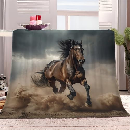 ACSMCQ Kuscheldecke Flauschig 150x200 cm Tierisches braunes Pferd Digitaldruck Fleecedecke, Flanelldecke, Weich Wohndecke, Sofadecke, Schlafdecke, Tagesdecke Sherpa Decke für Jungen Mädchen