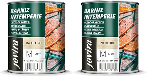 JOVIRA PINTURAS Vernis Extérieur Transparent. Décore et embellit tous les types de bois à l'extérieur, tables, chaises, meubles, bateaux, terrasses (Mat, 750 Millilitres) (Lot de 2)