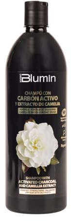Blumin Shampoo al carbone attivo ed estratto di camelia ideale per capelli secchi con radice grassa, 1000 ml