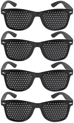 4 Stück Augentrainer Lochbrille, Komfortable Lochbrille für Augentraining zur Entspannung, Schwarze Rasterbrille Pinhole Glasses, Multidot Brille, Gitterbrille mit Faltbaren Bügeln für Augen-Training