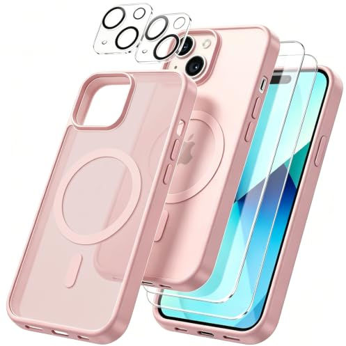 Czyoa für iPhone 13 Hülle, TPU Schutzhülle mit Magnetsicher mit 2 Stücke Schutzfolie + 2 Kameraschutz Displayschutzfolie für iPhone 13 6.1 - Hellrosa