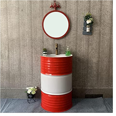 ASerZenith Mobile lavabo da appoggio per Bagno Art Hotel Home Vanity Unit - Mobili da Bagno - Armadietti da Bagno - Mobile lavabo Industrial Wind - Mobile lavabo da appoggio 22,8 x(Red-with Mirror)