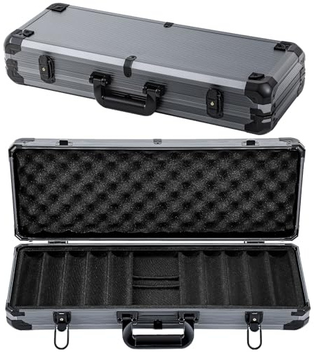 Eccliy Aluminum Poker Chip Case 500 Pcs Card Chip Holder Box Providing Full Protection, Chips, Cards, and Dice Not Included, Gray