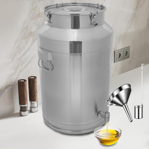 HEFJIAYCIQ Milchkanne, 304 Edelstahl Lebensmittelbehälter Mit Zapfhahn, Für Haus, Hof, Küche Lagerung,Silber,20L/5.2Gallon