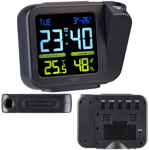infactory Beamer-Wecker: 2er-Set Projektions-Wecker mit VA-Farbdisplay, Hygro-/ Thermometer (Deckenprojektionen, mit Deckenanzeige, Digitale Wanduhr)