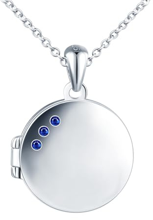 MICSAVI Collana Medaglione Rotondo Portafoto in Argento 925 per Donne Ragazze, Catena e Ciondolo Rotondo con 3 Zirconi, Collana di Foto Personalizzata Gioielli per Mamma Fidanzata