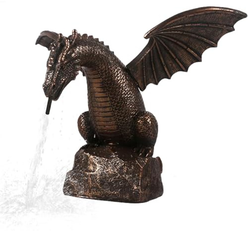 Fuente de dragón para exteriores, exquisita escultura de jardín, fuente de jardín, estatua de dragón, fuente de jardín, escultura de resina, estatua de agua de dragón de chorro de agua para jardines