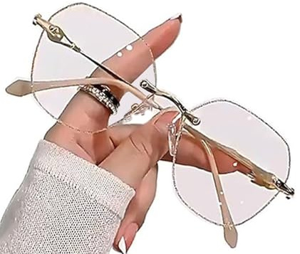 Generisch Lesebrillen Rahmenlose, Lesehilfe Frauen, Blaulichtfilter Brille, Computerbrille(Gold,1.5 x)