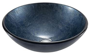 JYBNBBE Lavandino da appoggio per Bagno con Scarico Combinato, lavabo da appoggio Blu Navy, lavabo da appoggio in Vetro da 12 mm di Spessore, lavabo da appoggio Moderno in Vetro.