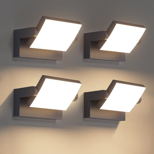 Klighten 4 Stück 24W Außenwandleuchte Außenlampe, Wasserdicht IP65 Wandleuchte Außen Innen Wandlampe mit Schwenkbar LED Panel für Garten Eingang, Anthrazit, 1500 Lumen, Warmweiß 3000K